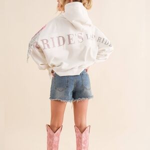 Fashion Nova White Hoodie with Pink Accents Size Large